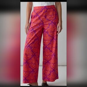 PIOMBO Cotton Wide-leg Trousers Orange Purple Pull On Damask